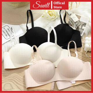 Áo ngực nữ su mút bàn tay nâng ngực êm ái, Áo lót không gọng bản to ôm dáng gợi cảm SAVILL A1987