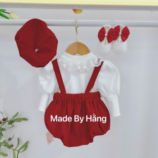  Set Nhung đỏ áo Trắng  áo len tăm  Thu đông Hằng Handmade Cho bé sơ sinh 3-11kg 