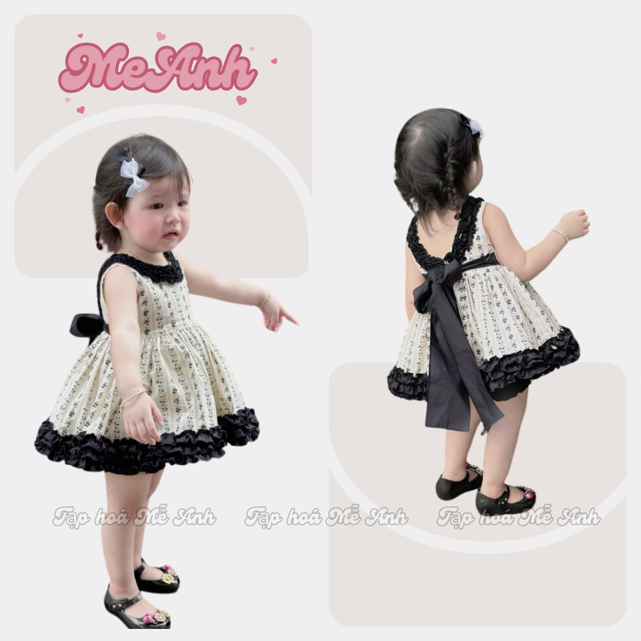   Hàng thiết kế  Set váy bé gái FORM NGẮN NHỎ hoa phối bèo + chip chất liệu linen cao cấp nhiều size 