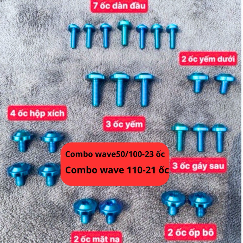 Combo Bộ Ốc Dàn Áo Wave 100/110 Anh Lục Bảo,Tím Lắp Xe Cực Chất.