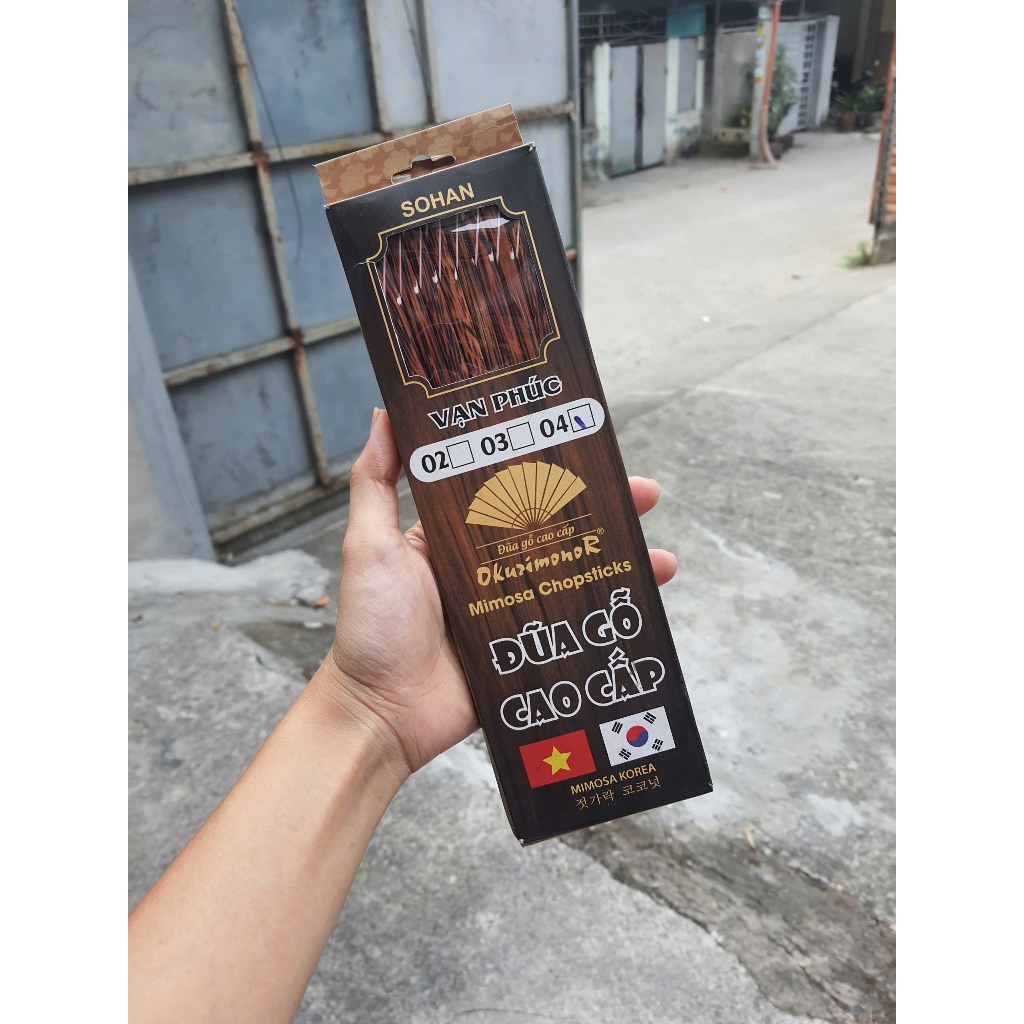 Đũa gỗ khảm cao cấp Vạn Phúc 1 hộp 10 đôi OkurimonoR Mimosa Korea hàng Việt Nam xuất khẩu Hàn Quốc M