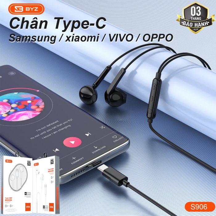 Tai Nghe BYZ S906 Chân Type-C và Tai Nghe Cắm Dây Hoco M115 Cổng Type-c