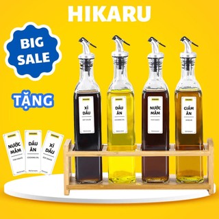   Combo 3 Chai  Lọ Đựng Gia Vị Dầu Ăn  Kèm Vòi Rót  HIKARU Thủy Tinh 500ml Vuông Cao Cấp 