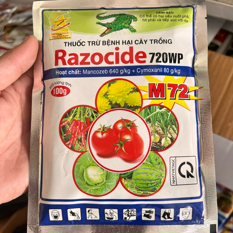 Razocide 720WP gói 100gr, trừ bệnh vàng lá, thán thư, sương mai, rỉ sắt, xì mủ, phấn trắng, ghẻ sẹo