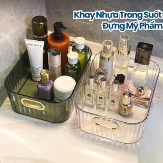 Khay Nhựa Trong Suốt Đựng Mỹ Phẩm Có Tay Cầm - Giỏ Đựng Đồ Bề Bàn, Dụng Cụ Trang Điểm Đa Năng