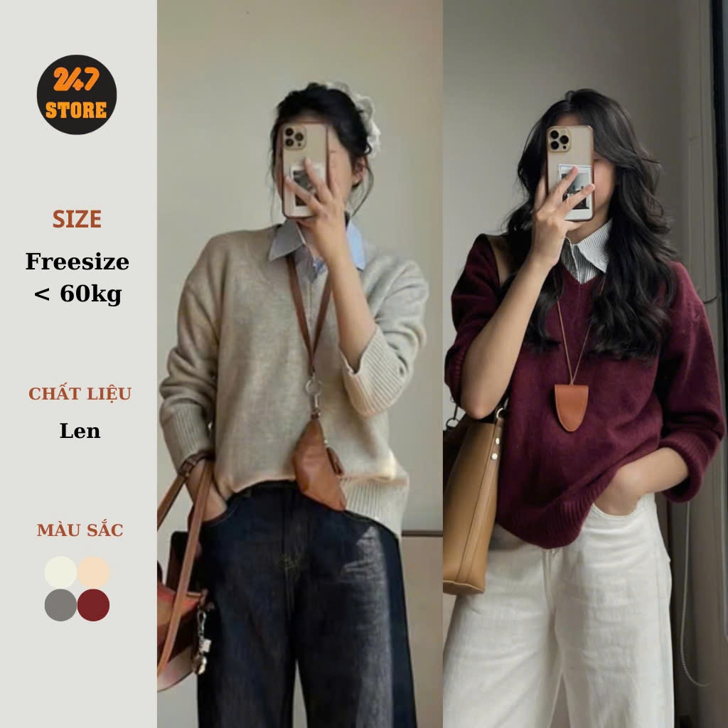  247store -  Áo Len Lông Thỏ Cổ Tim Phom Rộng  Freesize <62kg- Aolencotim955_P5K10 