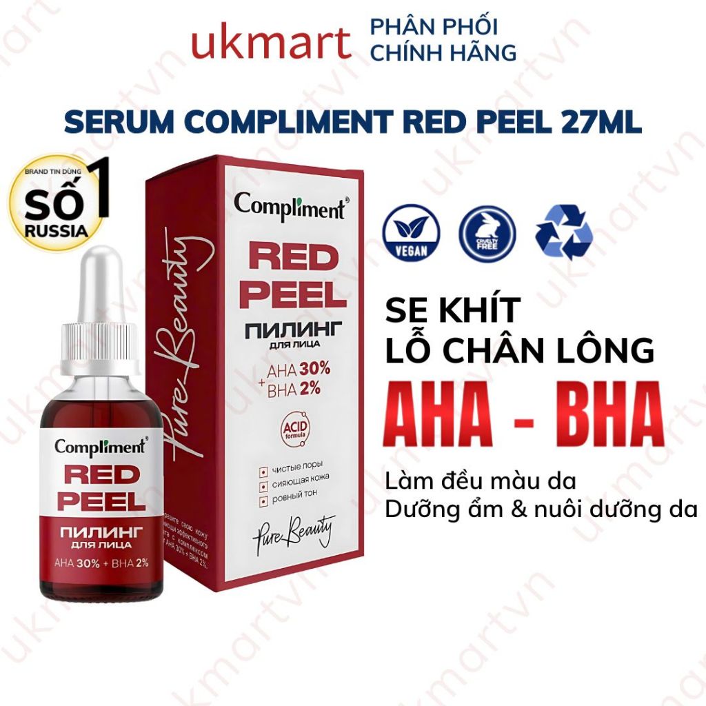 Serum Red Peel Compliment AHA 30% + BHA 2% cải thiện làn da, se khít chân lông 27ml