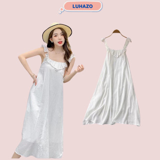  Váy LUHAZO trắng đi biển đẹp trễ vai maxi 2 dây dài rộng bigsize vintage babydoll hở lưng 1092 DK14T301 