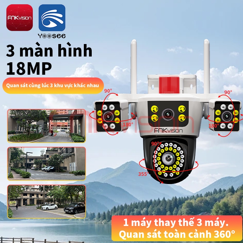 Camera 4 mắt 3 màn hình Yoosee 18MP xem đêm có màu Camera ngoài trời chống mưa chống nước Bảo hành 12 tháng