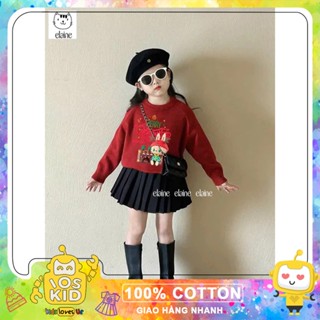  Set bộ áo nỉ đỏ in hình Labubu Noel mix chân váy xếp ly đen nhà Elaine cho bé gái size từ 12-45 cân ELN108u 