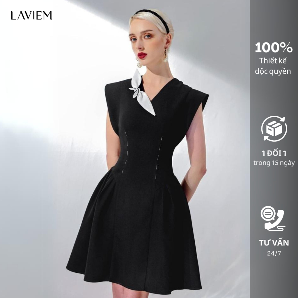 LAVIEM - Đầm đen nhún eo Lani