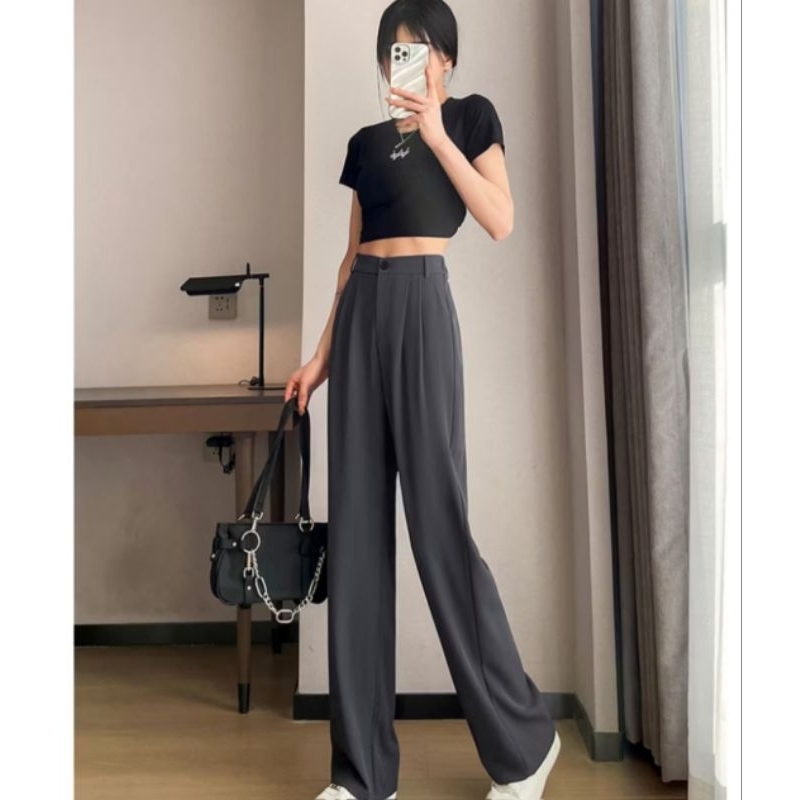 Quần ống rộng, cạp cao, chất vải hold nhật loại 1