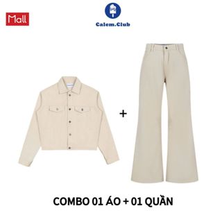 [ CÓ BÁN LẺ ] Calem Club - SET 02 MÓN - Áo khoác Kaki Croptop và Quần Kaki ống Loe Premium Edition form unisex nam nữ