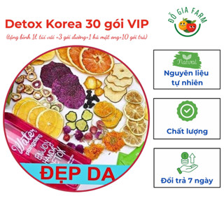 Detox Korea 30 gói VIP trà hoa quả sấy khô giảm cân, tặng bình Pongdang 1l, túi vải +3 gói đường+1 hủ mật ong+10 gói trà