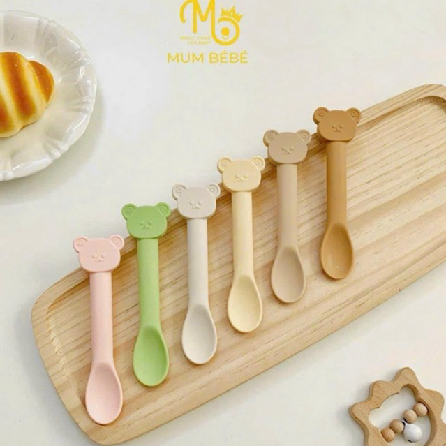 Thìa ăn dặm gấu silicon MUM BÉBÉ siêu xịn sò cho bé từ 4 tháng