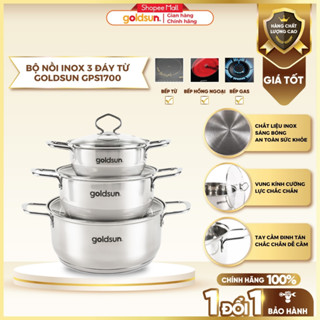 Bộ Nồi Inox Goldsun 3 Món Đáy Từ 3 Lớp Sử Dụng Trên Mọi Loại Bếp - GPS1700