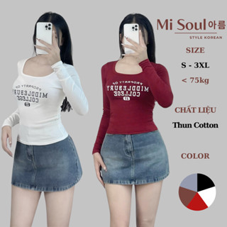 Áo Thun Cotton Dài Tay Cổ Vuông In Chữ BigSize MiSoul, Áo Dài Tay Thu Đông 338