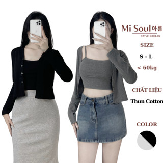 Set Cardigan Mix Áo 2 Dây Có Đệm Chất Thun Cotton Thiết Kế Đai Eo MiSoul, Set 2 Món BigSize 340