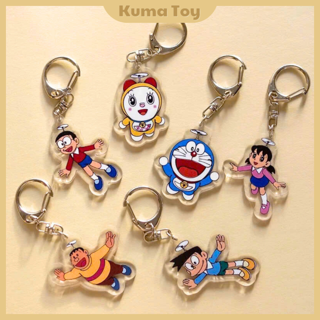 Bộ móc khóa mica Doraemon Nobita Xuka Xeko Chaien - Standee đế dựng mica doremon siêu rẻ