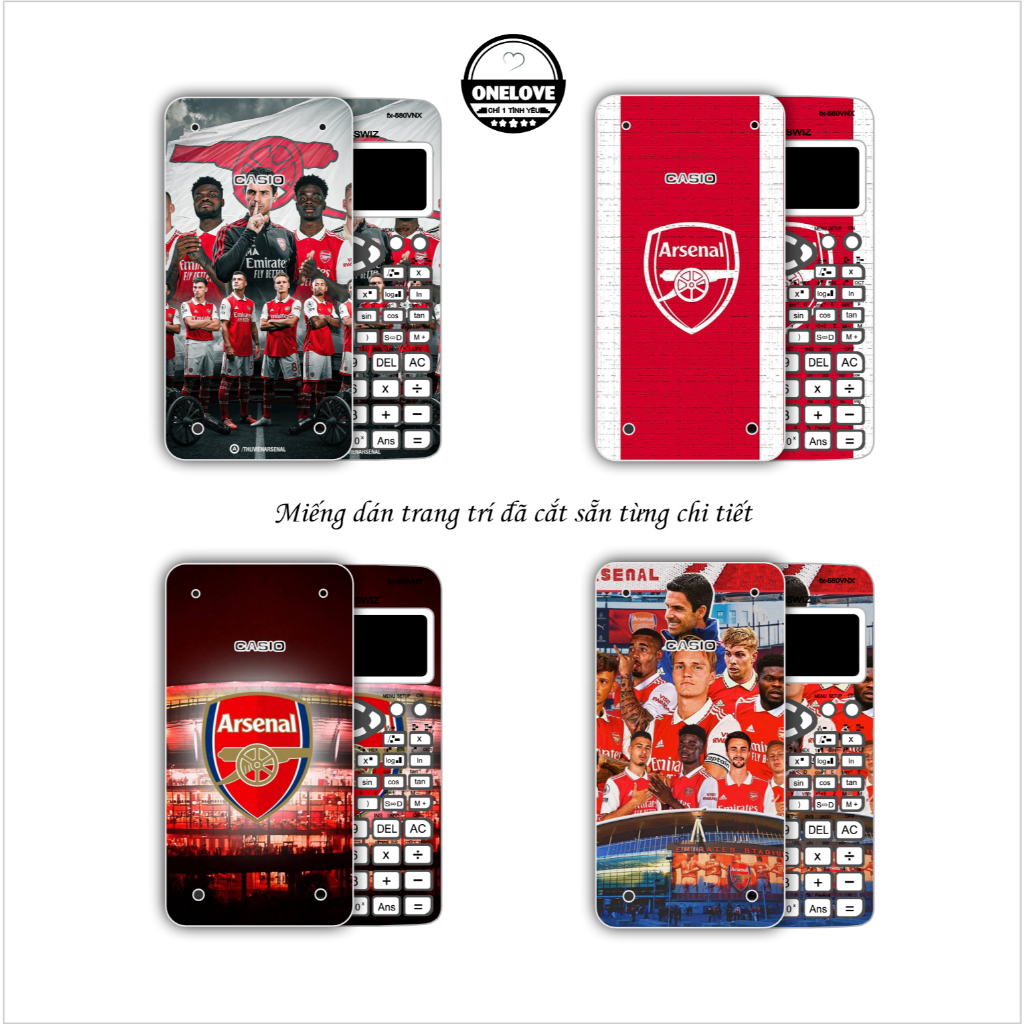 Miếng dán skin mẫu Arsenal cho máy tính bỏ túi Casio FX 580VNX ,  FX 570VN Plus , FX 570 ES , FX 880