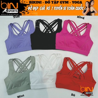 Áo bra nữ đan dây tập gym yoga pickleball kèm mút thun poly 4 chiều BINSPORTS A311