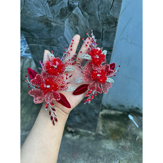 các mẫu cài tóc đỏ cô dâu( 2 cài )