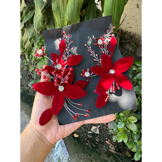 các mẫu cài tóc đỏ cô dâu( 2 cài )