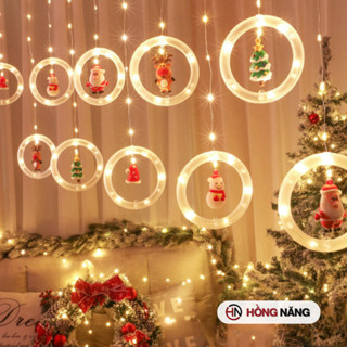Đèn led trang trí giáng sinh noel vòng tròn ngôi sao có búp bê Noel ở giữa đèn vàng, nhấp nháy rũ