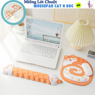 Miếng Lót Chuột Kê Tay Bàn Phím Mèo Cuộn Chó Corgi Đệm Cổ Tay Mousepad 3D