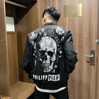 Áo Khoác Gió Nam Philip Đầu Lâu Chất Liệu Gió 2 Lớp Thời Trang Nam Màu Đen Kiểu Dáng Khoác Ngoài