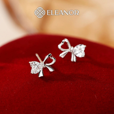 Bông tai nữ chuôi bạc 925 Eleanor Accessories hình nơ đính đá phụ kiện trang sức khuyên tai 7888
