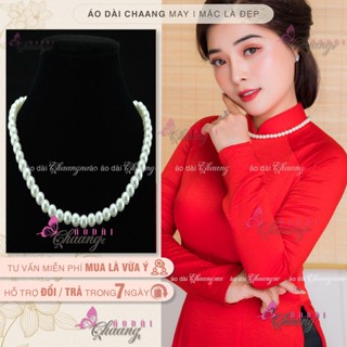 Vòng ngọc trai nhân tạo Kết hợp áo dài cách tân nữ truyền thống Dây chuyền ngọc trai lớn nhỏ diện cùng áo dài đẹp