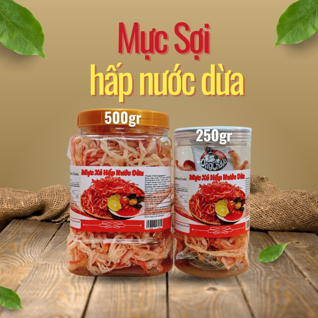 Mực Xé Sợi Hấp Dừa Thái Lan (hũ nhựa 250gr 500gr)