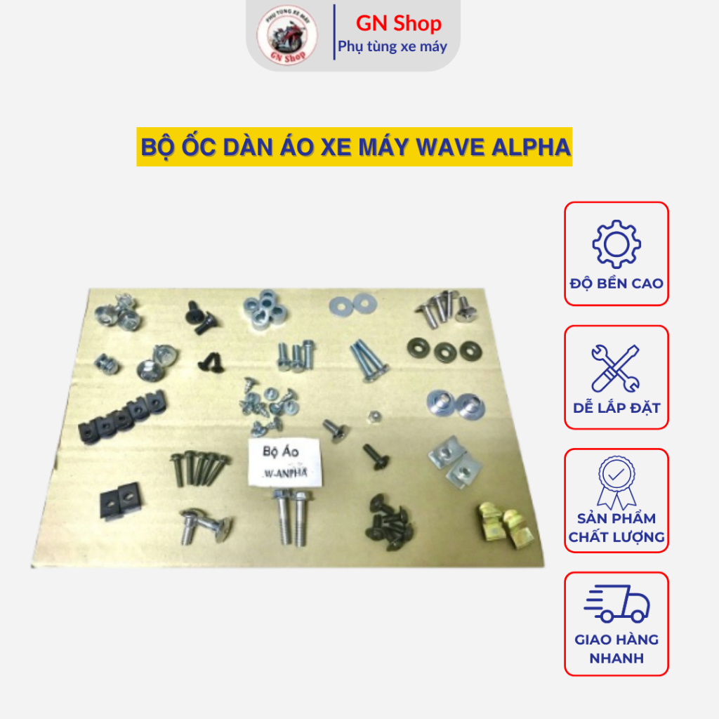 [HỎA TỐC] Bộ Ốc Lắp Dàn Áo Xe Máy Wave Alpha, Ốc Gắn Full Dàn Áo - GN Shop