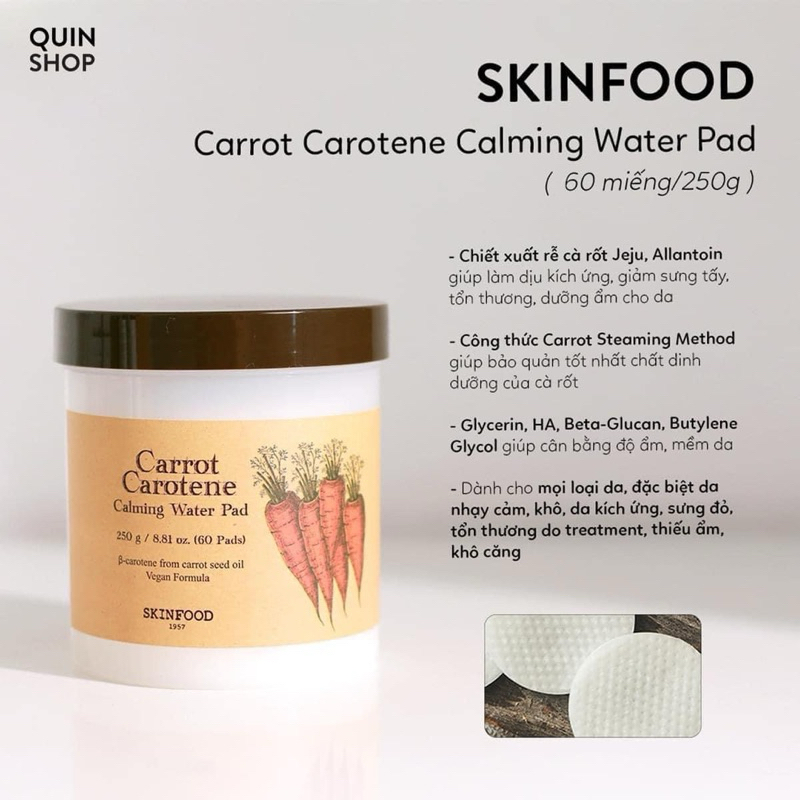 Toner pad Carrot Skin food hộp 60 pad