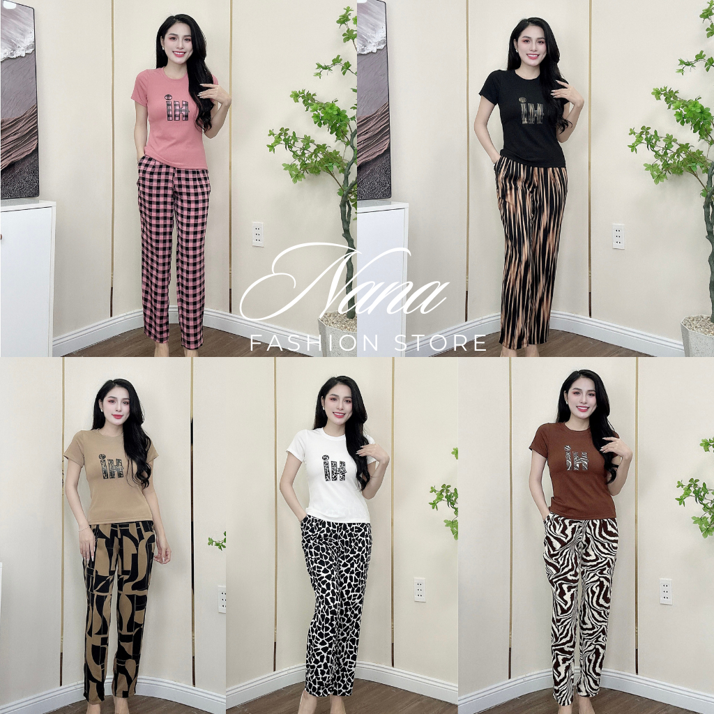 Set đồ bộ nữ sang chảnh quần dài phối áo thun tăm lạnh cổ tròn may kĩ chuẩn form tôn dáng bigsize 40 - 80kg mã B07