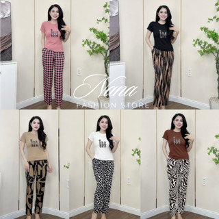 Set đồ bộ nữ sang chảnh quần dài phối áo thun tăm lạnh cổ tròn may kĩ chuẩn form tôn dáng bigsize 40 - 80kg mã B07