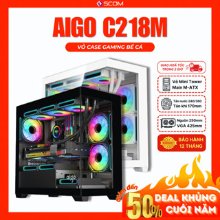 Vỏ case bể cá Aigo C218M M-ATX Mid Tower PC Gaming mặt kính chính hãng giá rẻ (Màu Đen, Trắng)