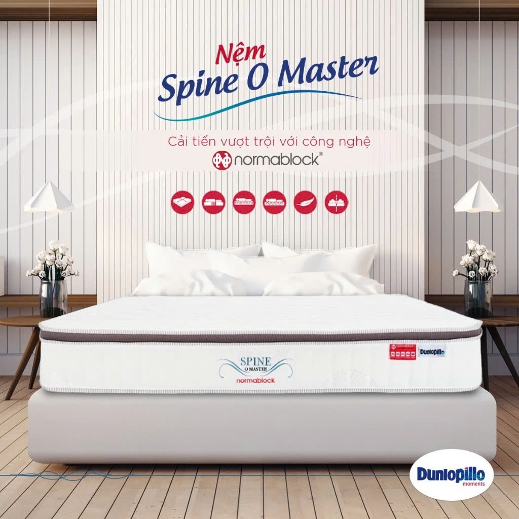 Đệm Lò Xo Dunlopillo Spine-O-Master  Túi 1 Sợi Hỗ Trợ Cột Sống Vững Chắc, Kháng Khuẩn - Cao 26cm