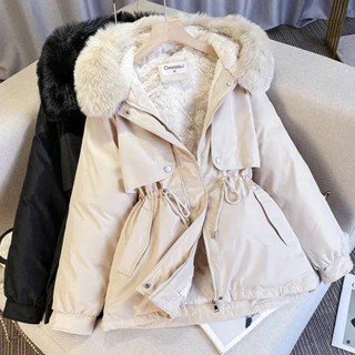 Áo Phao packar nữ lót lông dày dặn mũ lông from unisex rộng , Áo khoác phao nữ dáng dài rút eo được dày dặn 3 lớp