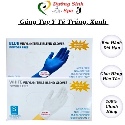 Găng tay y tế xanh, trắng bao tay y tế trắng | không bột hộp 100 chiếc dùng cho y tế spa TMV
