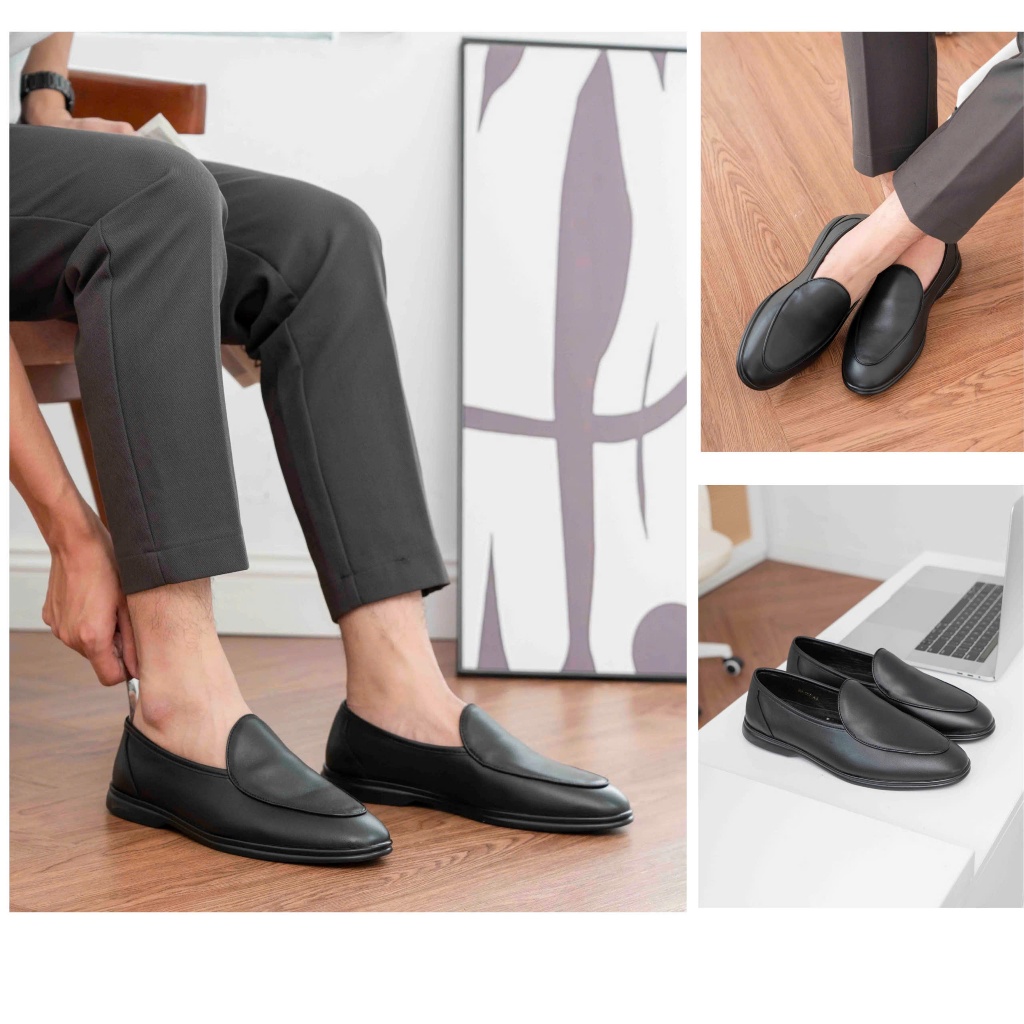 Giày lười Loafer nam công sở da bò trơn nguyên tấm đế cao su cao cấp Toroshoes M727