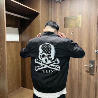 Áo Khoác Gió Nam Philip Đầu Lâu Chất Liệu Gió 2 Lớp Thời Trang Nam Màu Đen Kiểu Dáng Khoác Ngoài