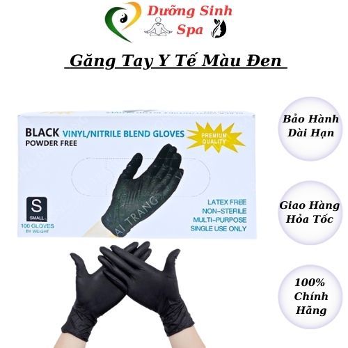 Găng Tay Y Tế Đen Không Bột | Chuyên Dùng Trong Y Tế, Spa,Thẩm Mỹ Viện Hộp 100 Chiếc
