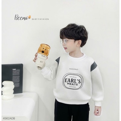 Áo nỉ dài tay Beemo phối tay in chữ vải nỉ bông dày dặn cho bé trai từ 9-24kg 4562ADB