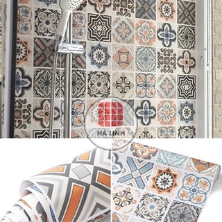  Decal dán bếp họa tiết gạch bông miếng dán tường nhà tắm chống thấm nước sẵn keo bóc dán khổ 1.2m 