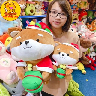 Merry Christmas - Chó Shiba Ôm Bánh Đội Mũ Giáng Sinh Cao Cấp - Thú Nhồi Bông Noel - Gấu Bông City