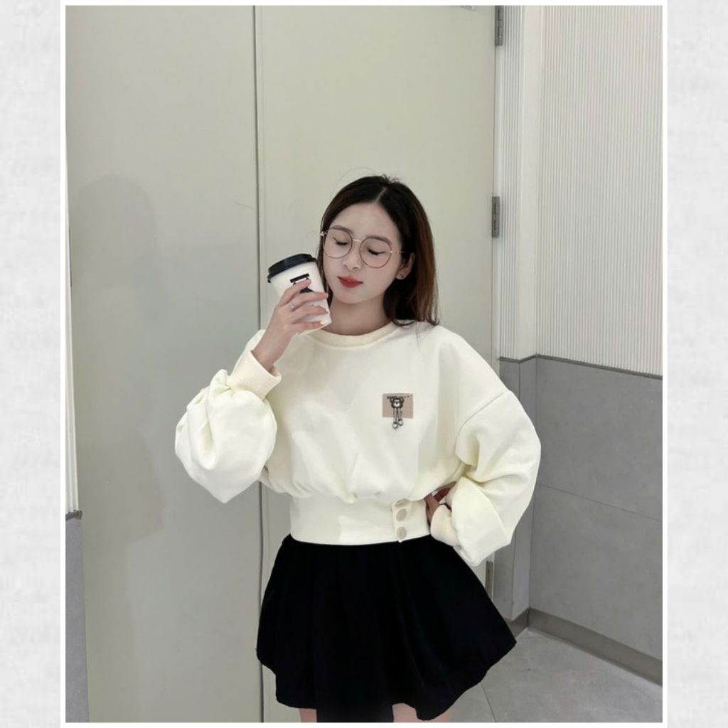 Áo kiểu nữ Timo, áo nỉ, áo sweater nữ dáng croptop tay dài phong cách Hàn Quốc AOT180 | BigBuy360 - bigbuy360.vn