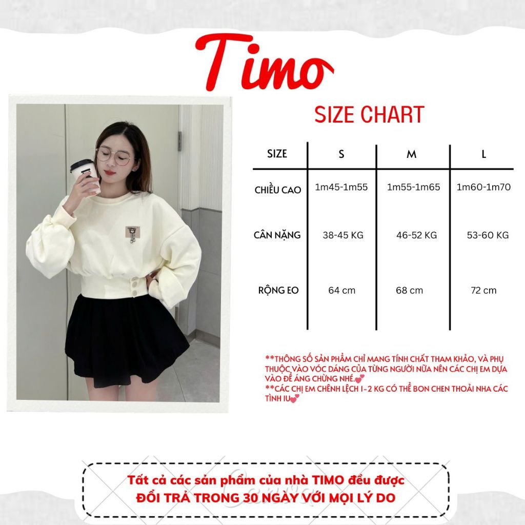 Áo kiểu nữ Timo, áo nỉ, áo sweater nữ dáng croptop tay dài phong cách Hàn Quốc AOT180 | BigBuy360 - bigbuy360.vn