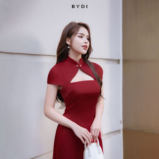[BYDI DESIGN] Áo dài Tố Đan | Bộ Áo Dài Cách Tân Phối Choàng Đính Ngọc Màu Đỏ Sang Trọng Quý Phái